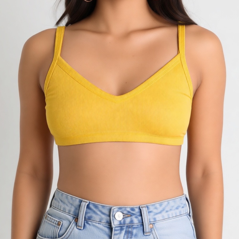 NWT Volcom Lived In Bralette Mustard Yellow Ribbed Cotton V-Neck XS